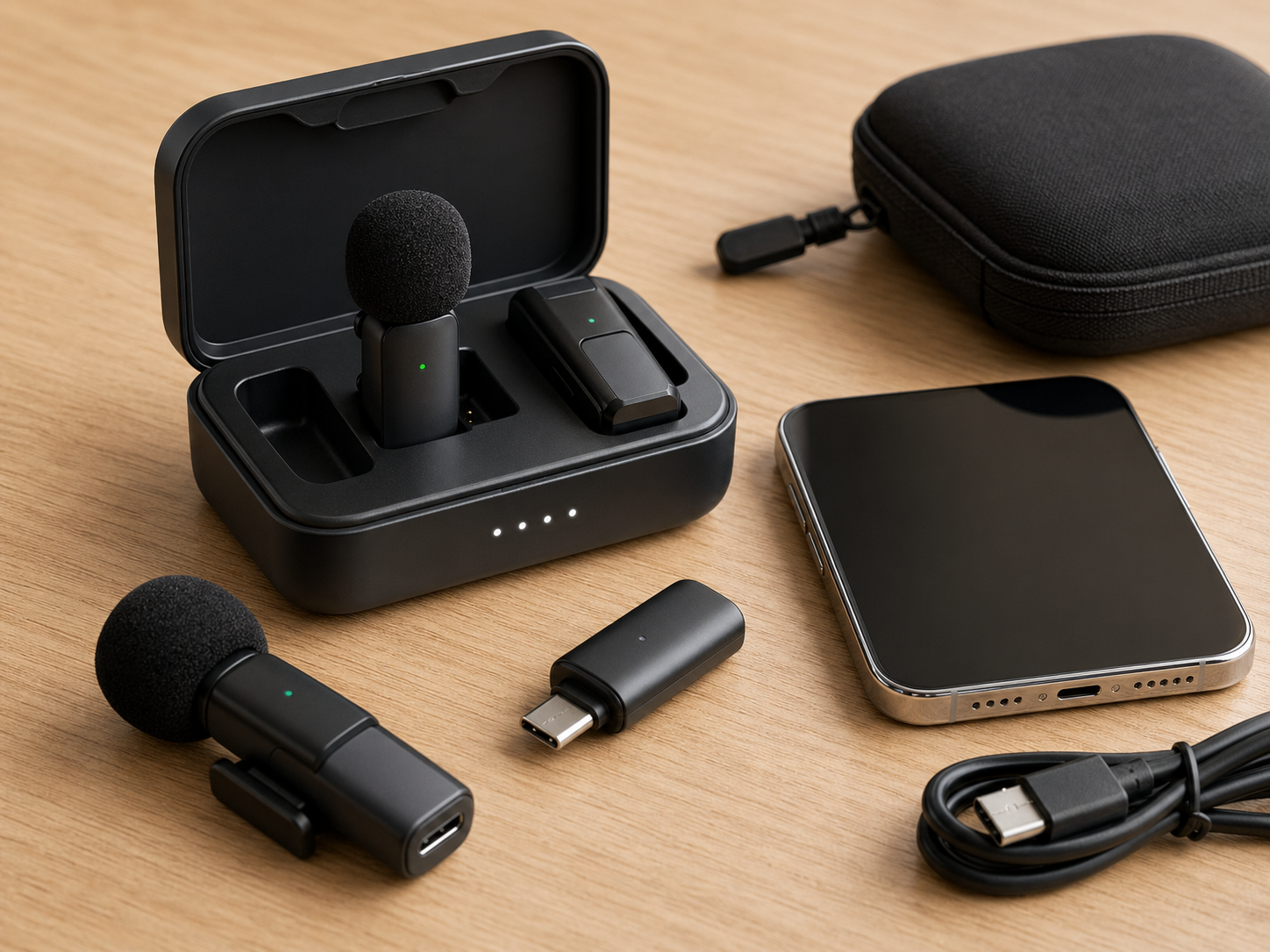 무선 마이크 구성품과 단자 확인 예시